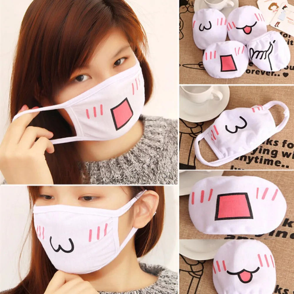 1pc white Kawaii Anti Dust mask Kpop Cotton Mouth Mask Cute Anime Cartoon Mouth Muffle Face Mask Emoticon Masque party Supply