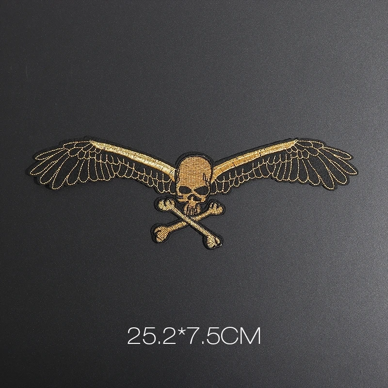 Skeleton Skull Wing Patches Iron On Fiercely Eagle Embroidered Appliques for Clothes Coat Decor 3D Diy Punk Animal Bikers Badges