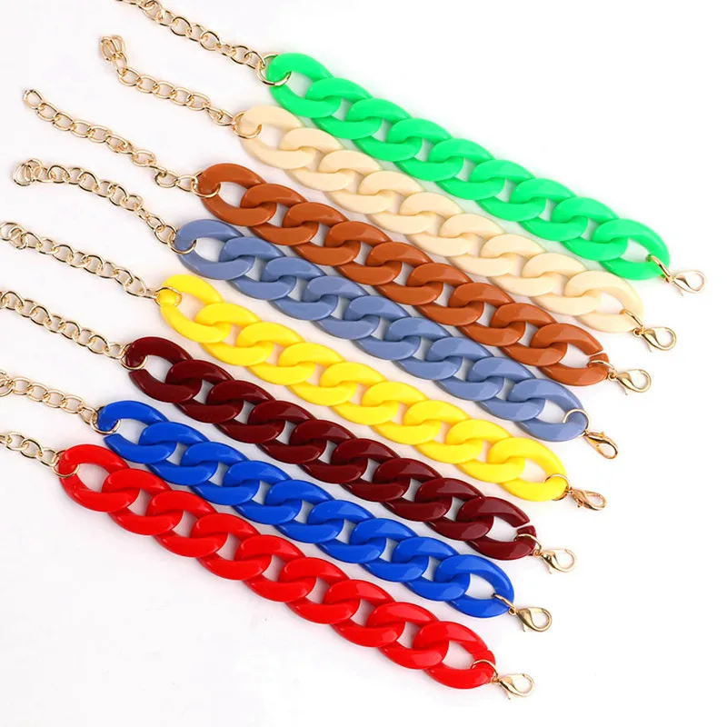 FishSheep Colorful Acrylic Thick Chain Bracelets For Men Women Bohemian Multi Color Resin Link Bracelets Bangles Fashion Jewelry