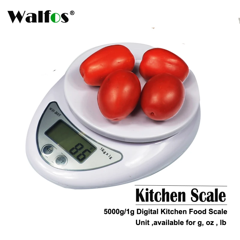 

Walfos 5kg / 1g Portable Digital Scale LED Electronic Scale Food Measurement Weight Battery Powered Measurement Weight Kitchen