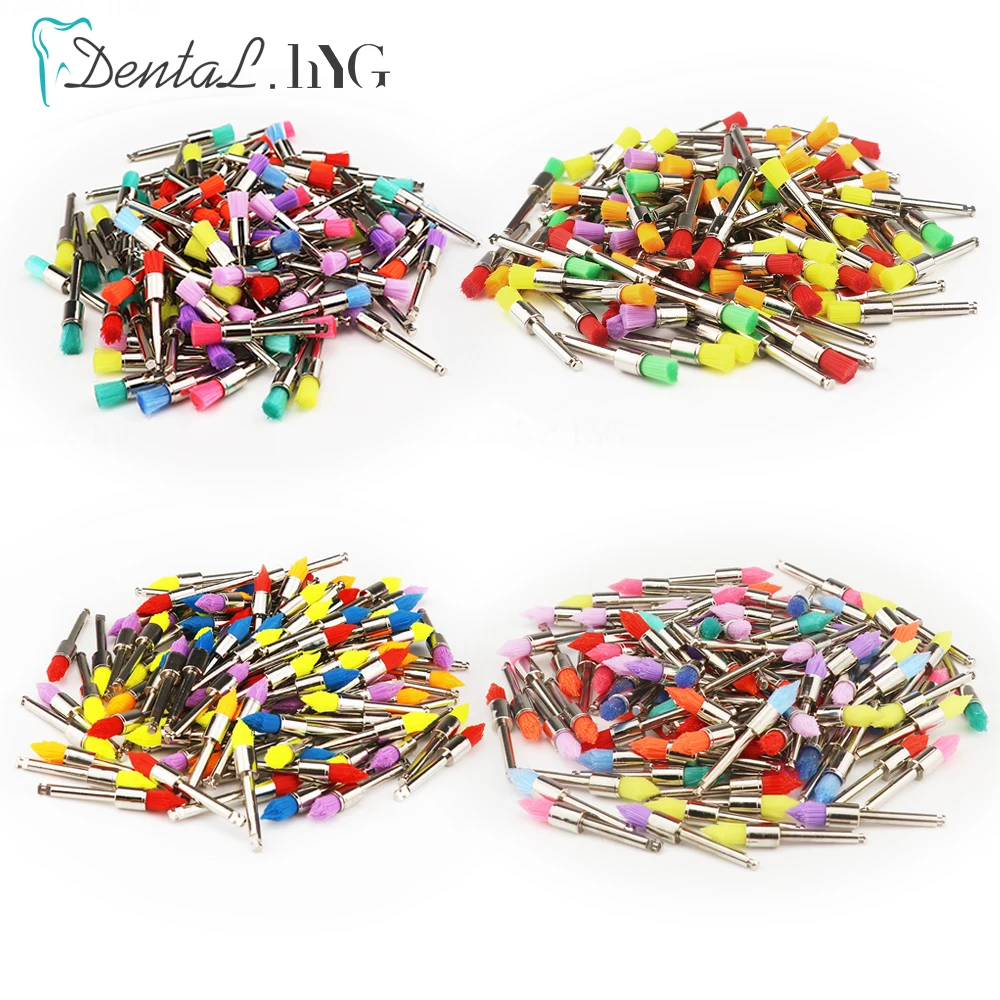 100Pcs/Bag Dental Polishing Brush Prophy Brushes Nylon Bristle Rubber Flat Polisher Oral Cleaning Teeth Whitening Accessories