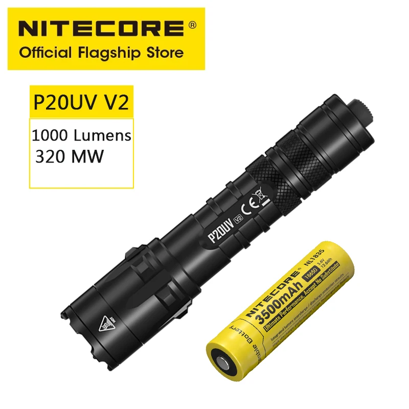 NITECORE P20UV V2 Tactical Flashlight 1000 Lumens18650 Led Ultraviolet Flashlight Outdoor Camping Torch Light Lantern Spotlight