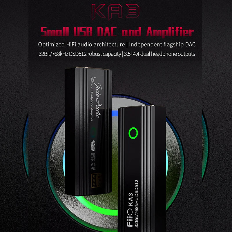 JadeAudio-USB DAC AMP Adapter, KA3, Chip ES9038Q2M, 3,5 milímetros, 4,4 milímetros de saída, PCM, 32bit, 768kHz, DSD512 para Android, Novo