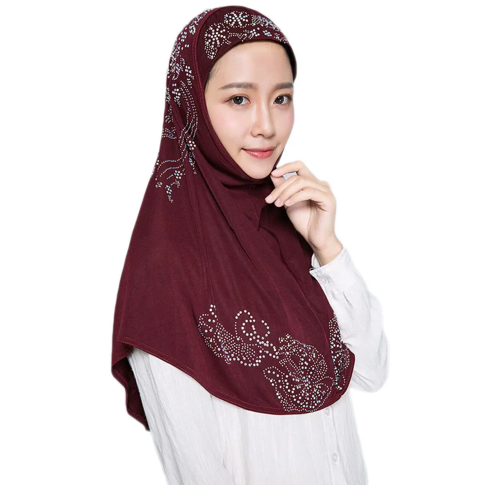 

One Piece Amira Women Rhinestone Hijab Muslim Headscarf Wrap Islamic Shawl Cover Arab Head Wrap Ninja Niquabs Turban Headwear