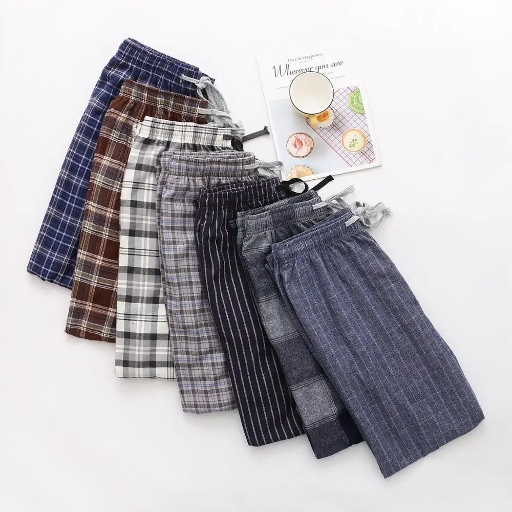 2024 Wiosna Jesień Mężczyźni 100% Bawełna Spodnie do spania Mężczyzna Plus Size Najwyższej jakości spodnie nocne Mężczyźni Casual Plaid Home Pants S-XXL