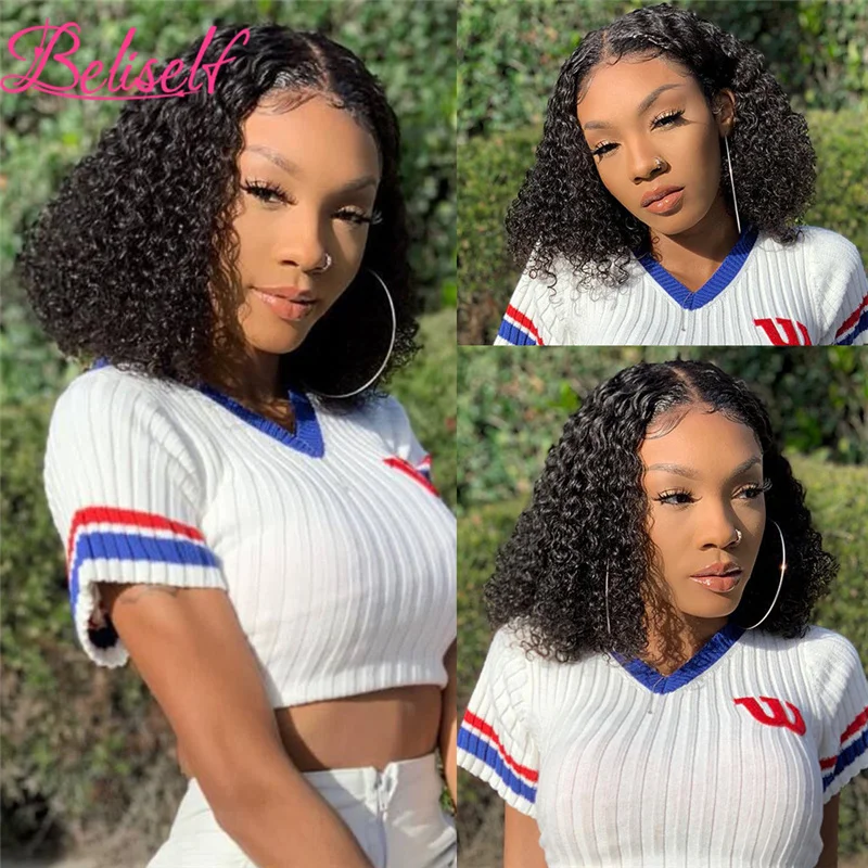 13x4 Lace Closure Wig Curly Short Bob Wig 4x4 Lace Front Human Hair Wigs 8-14 Inch 180 Density Pre Plucked Bob Wigs