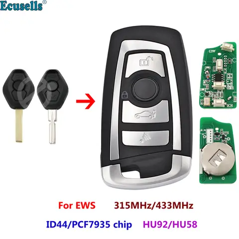 3 Button Remote Key Flip 315MHZ 433MHZ ID44/PCF7935 Chip for BMW EWS 325 330 318 525 530 540 E38 E39 E46 M5 X3 X5 HU92/HU58