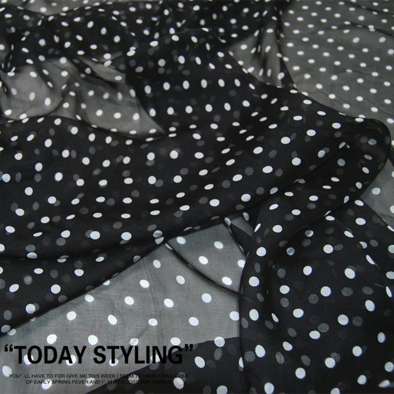 Silk Chiffon Fabric Dress Large Wide Black and White Dots Polka Dot Real  Clothing Shirt Dress Cloth  DIY Sewing Tissue