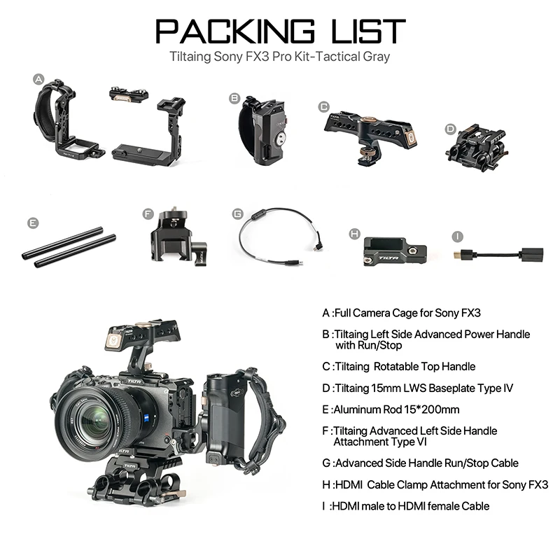 TILTA TA-T13-C Cinema Camera cage Pro Kit compatible with Sony FX3 FX30 with Top Handle Base Plate