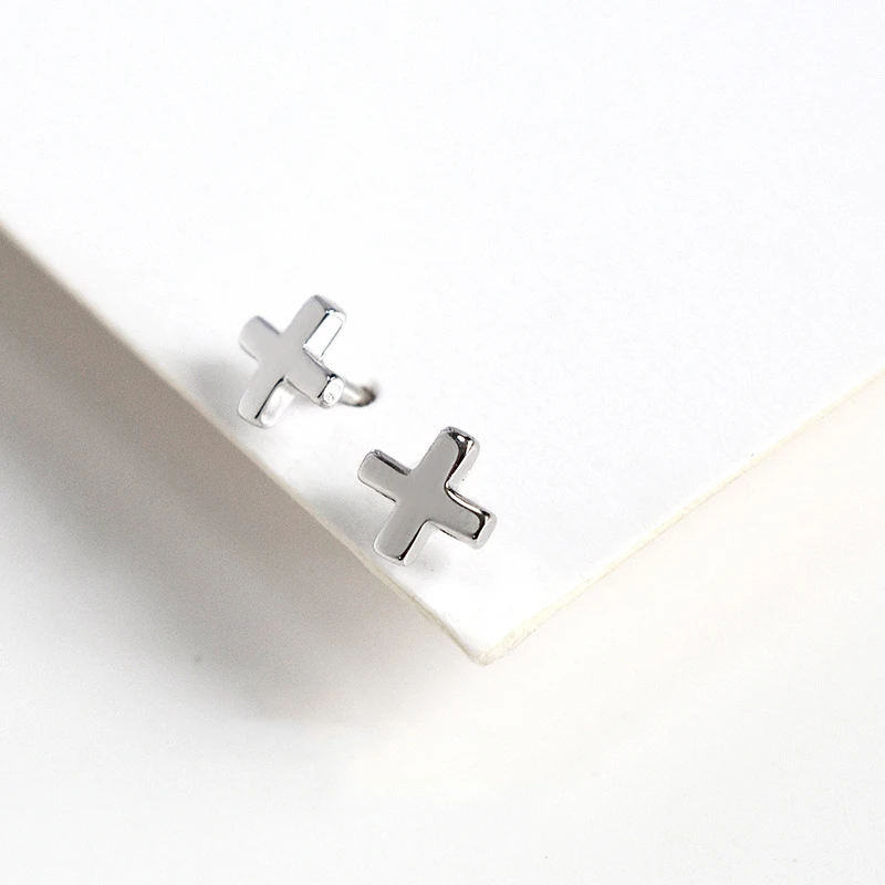 LKO Real 925 Sterling Silver Simple Style Letter X Shape Cross Earrings for Women Cute Ear Studs Gifts for Girls Ornaments