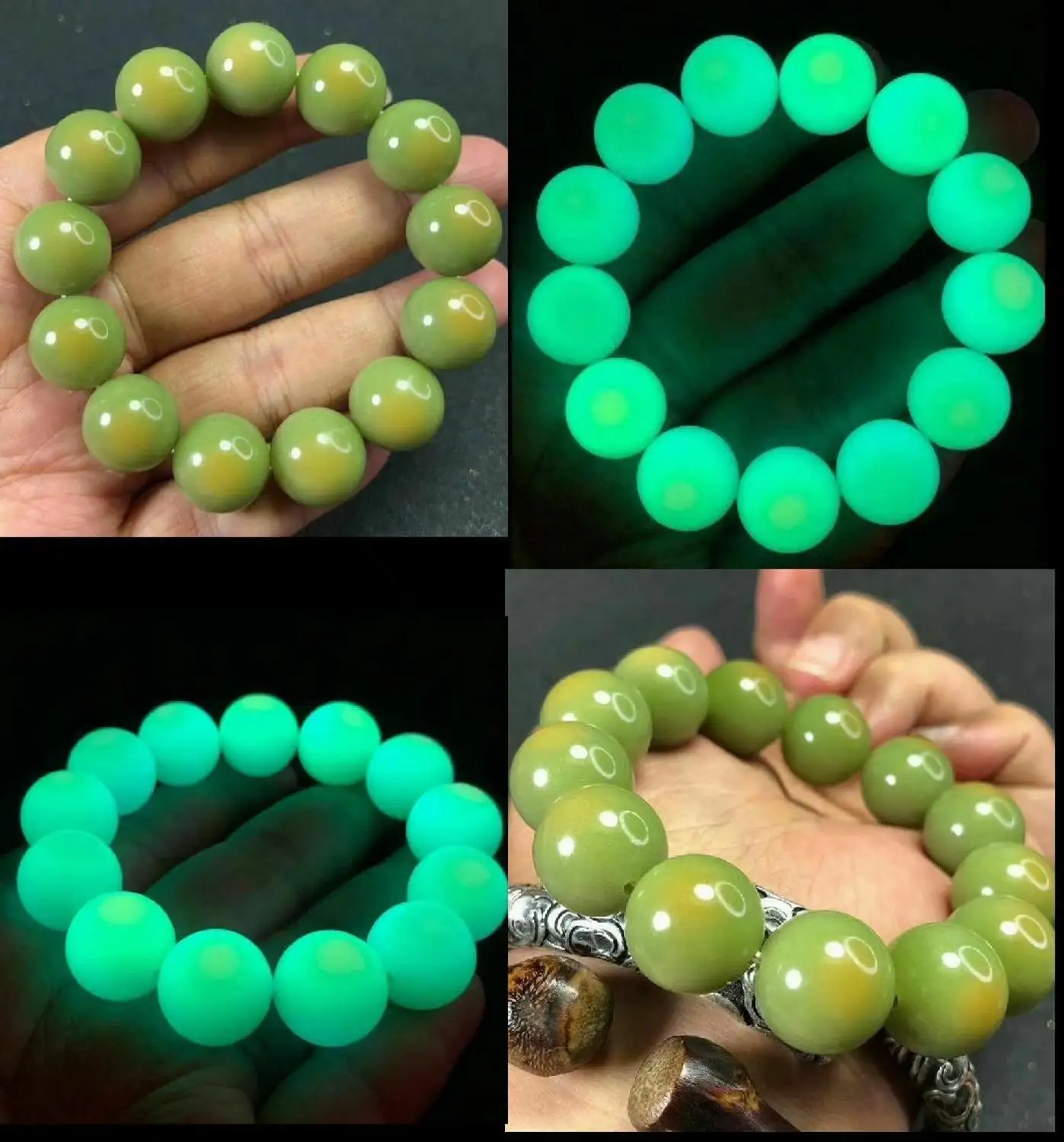 14mm Wonderful tombarthite Ore glow mala bead bangle rosary pray bracelet Hanging shine fluorite