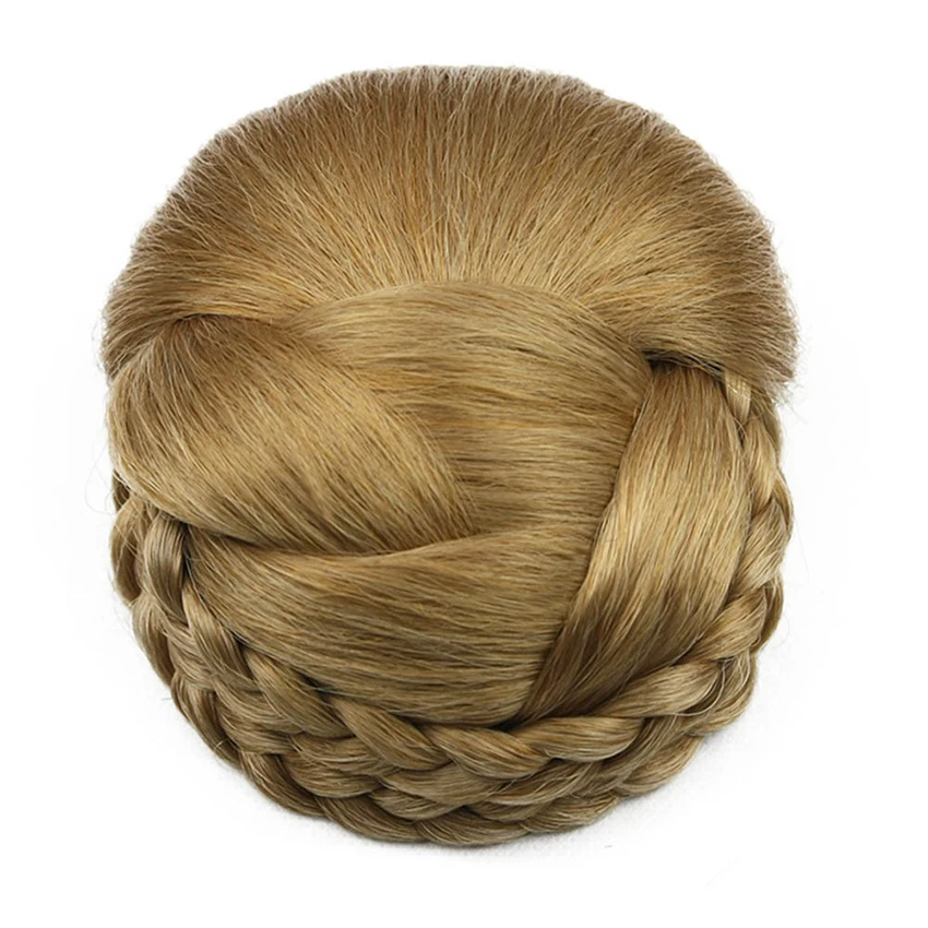 Women Clip-in Postiche Blonde Color Synthetic Hair Buns for Women Hair Piece for Bride Heat Resistant Fiber