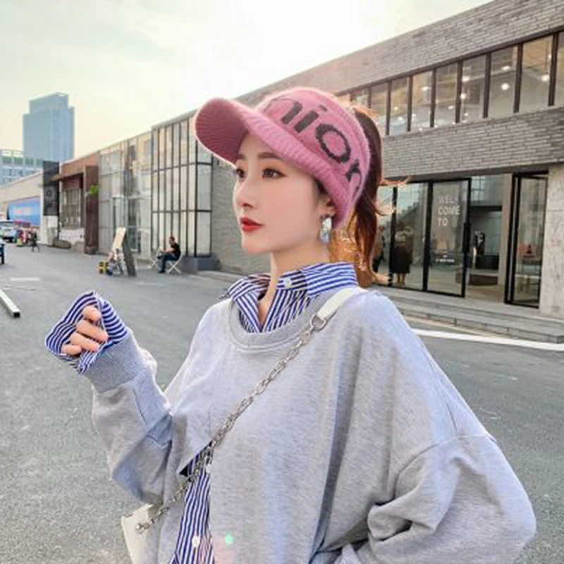 Cap hat female baseball cap fashion letter knitted wool empty top hat ladies spring and autumn baseball cap