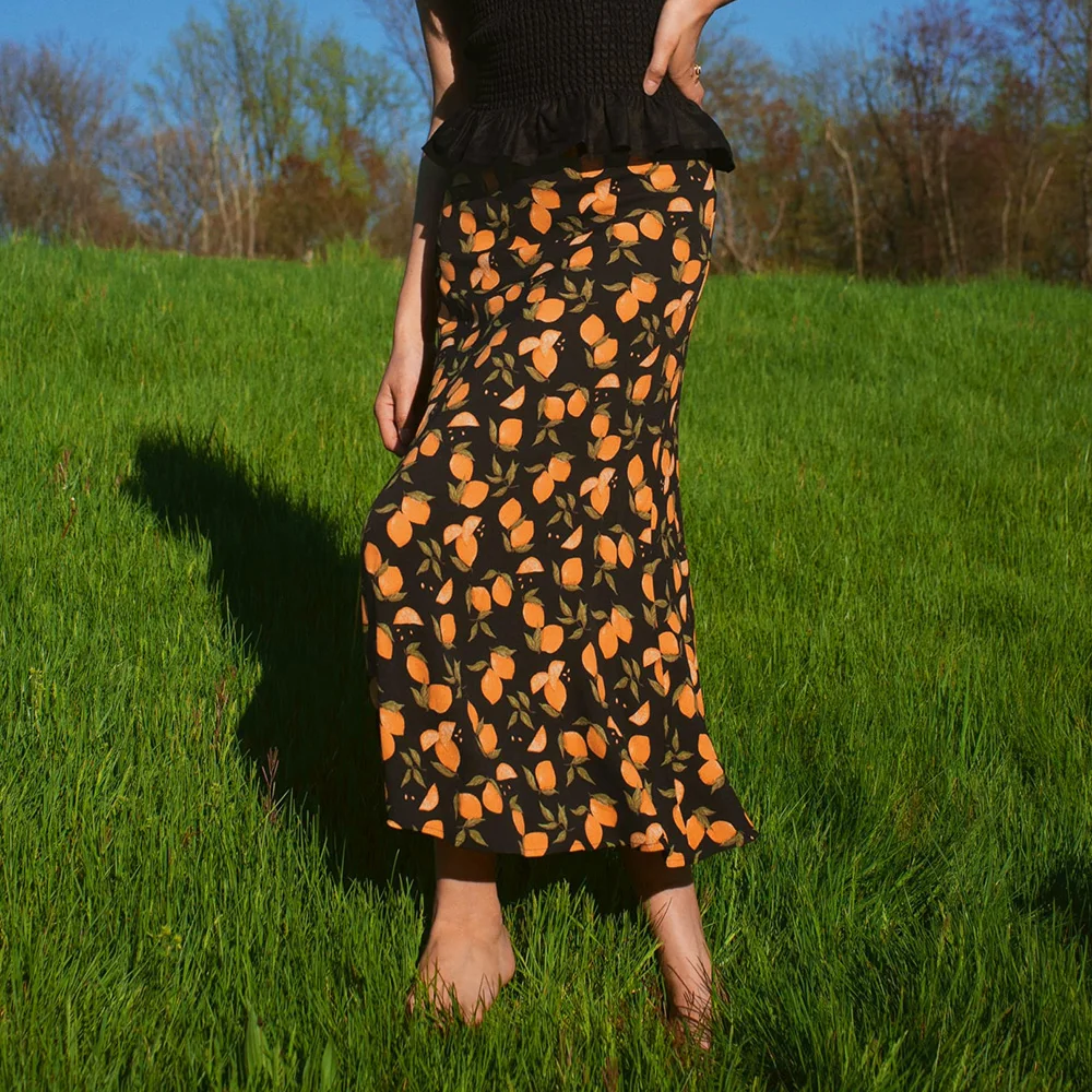 

Женские юбки, элегантные винтажные юбки с принтом лимона, женская модная одежда 2020, приталенная юбка средней длины на молнии с завышенной талией для женщин
