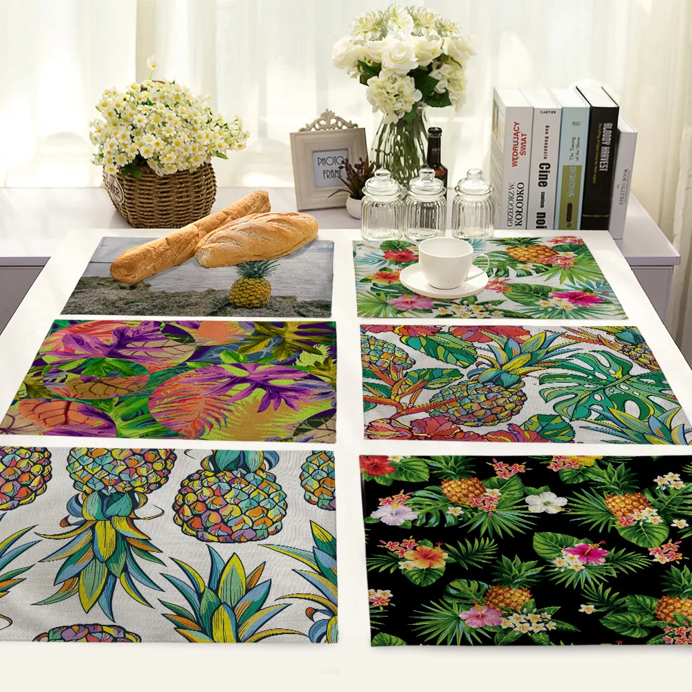 Tropical Plants Pineapple Printing Placemat for Dining Table Drink Coasters Flower Manteles Individuales Kitchen Accessories