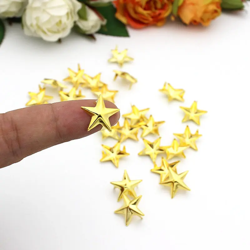 100Pcs/lot 15mm Gold Plated Star Studs Rivet Spike Nickel Punk Bag Belt Leather craft Bracelets shoes Clothes