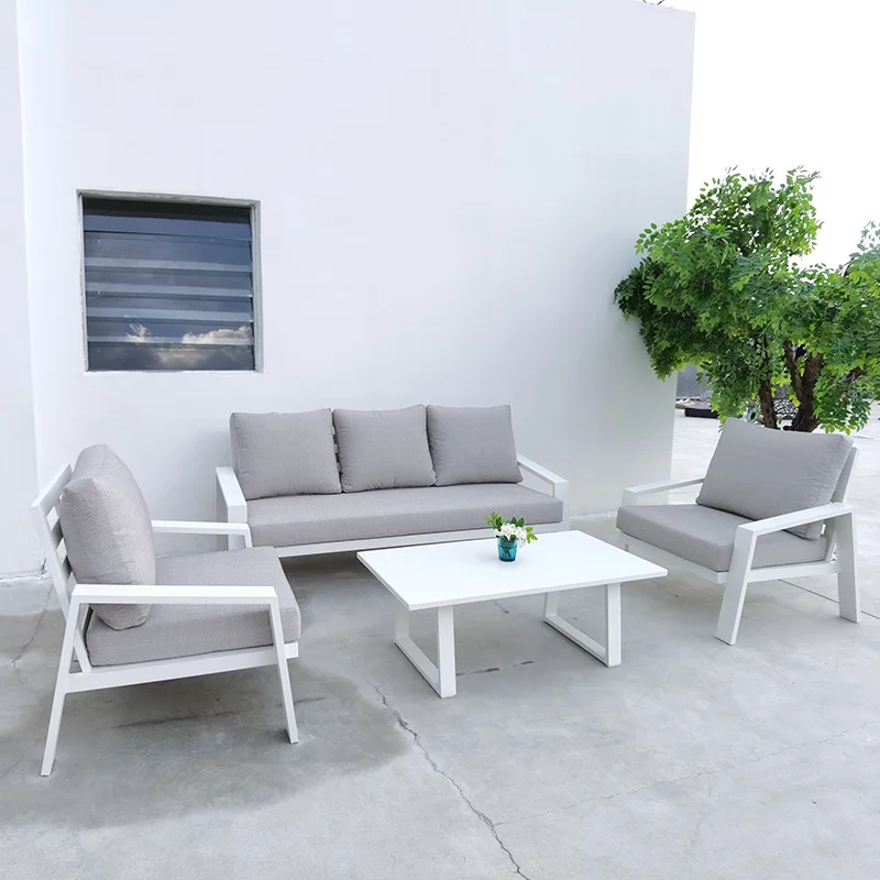 4 Stks/set Aluminium Tuinmeubilair Luxe Sofa Sectionele Patio Moderne Tuin Meubelen Couch Set In Witte Kleur Voor Platform