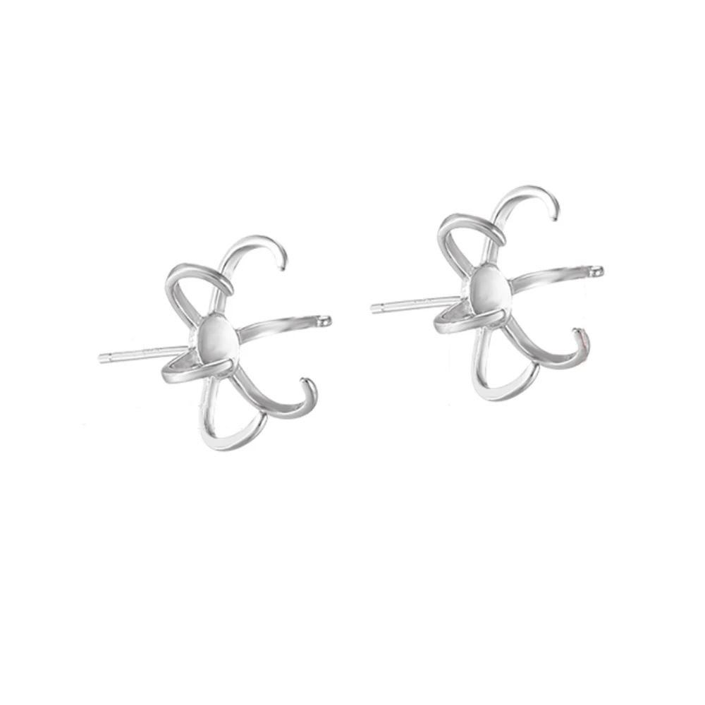 2 Pairs 925 Sterling Silver 6 Claws Earring Blank Stud Post Earring Mounting fit 10-14/12-16mm Stone for DIY Jewelry Making