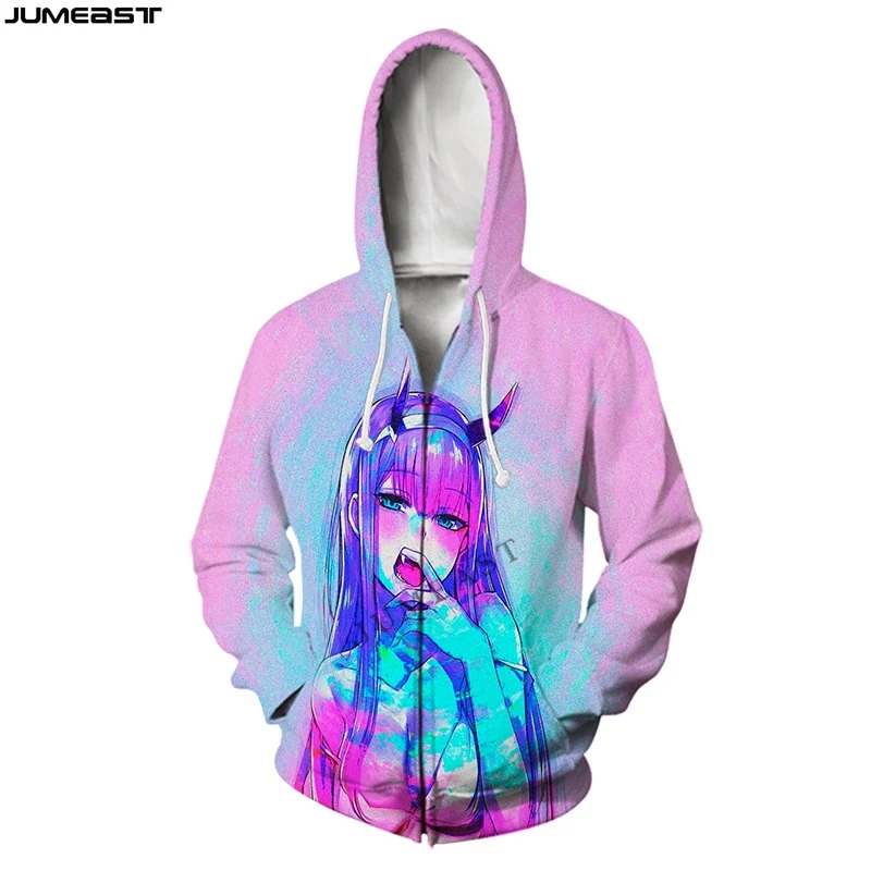 Jumeast Men Women DARLING In The FRANXX Zero Two Oversized Coat Streetwear Harajuku Casual Jacket Pullover Spring Zipper Hoodies