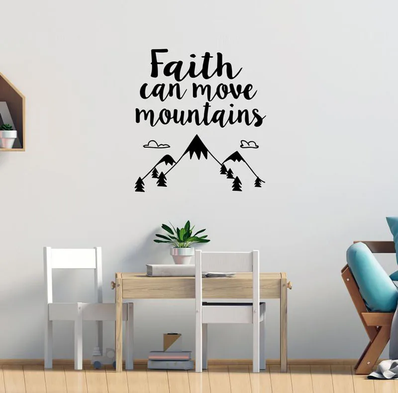 Faith Can Move Mountains Lettering Vinyl Wall Decal Art Stickers Bedroom Decor Mountains Motivation Words Sticker Kids Room A165