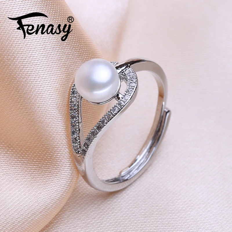 FENASY Natural Freshwater Pearl Rings For Women Female Party Wedding Fine Jewelry Silver Color Ring