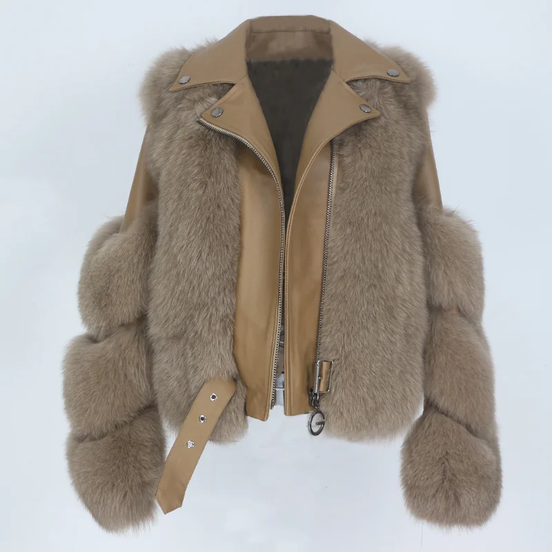 

2022 Real Fur Coat Vest Winter Jacket Women Natural Fox Fur Genuine Leather Outerwear Detachable Streetwear Locomotive