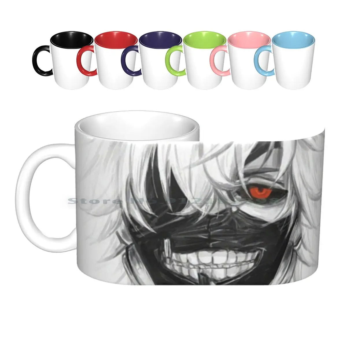 Ghoul 5 Ceramic Mugs Coffee Cups Milk Tea Mug Evil Smile Horror Halloween No Sew Japanese Kaneki Ken Tokyo Kenedi Ken Tokyo