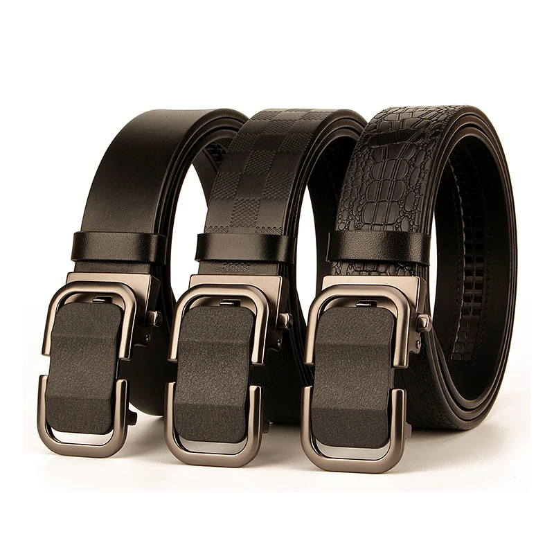 SLIGOLEEE Men Belt Genuine Leather Automatic Buckle Luxury Brand Male Belts Black Strap Original Natural Cowskin Belts