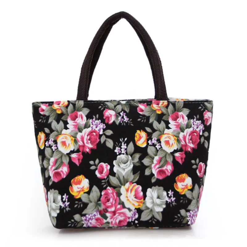 Mini bolsa de lona portátil para mulheres, impressão de flores, viagens de compras, sacola reutilizável, lancheira, dropship quente, novo, verão, 2022