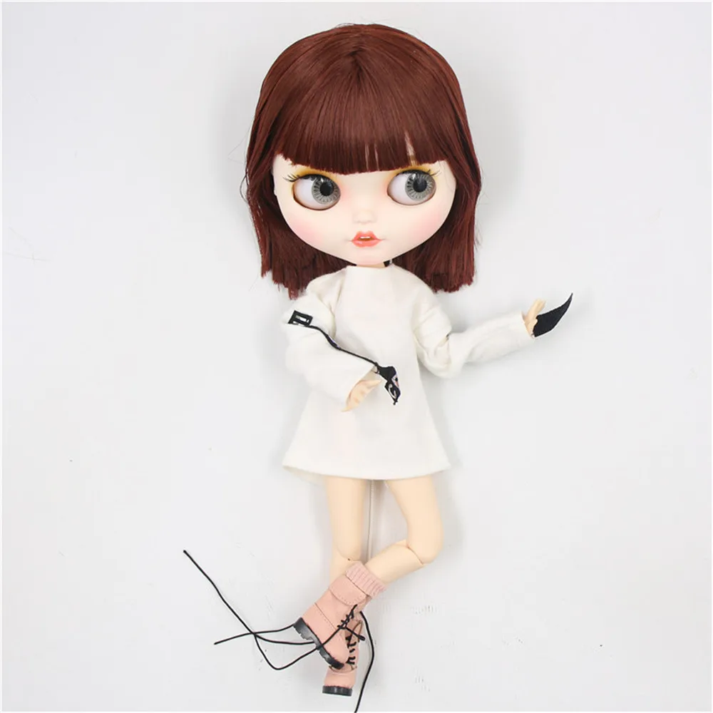 ICY DBS Blyth doll white skin Carved lips Open mouth Matte customized face joint body Red hair NO.0362