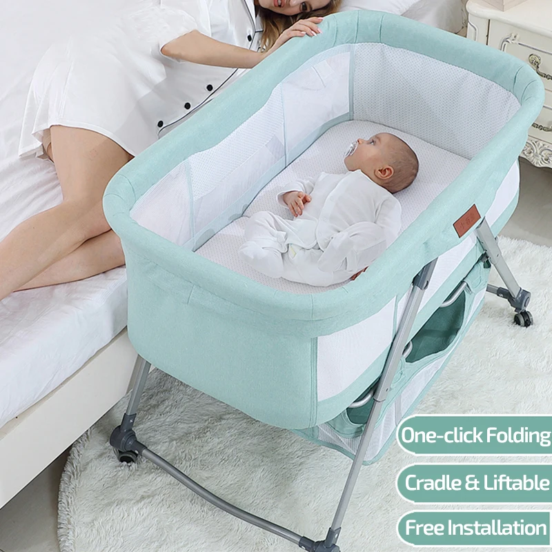 LazyChild Cradle Crib Newborn Bed Match With Large Bed Baby Shaker Bassinet Multi-Function Mobile Foldable With Mosquito Net