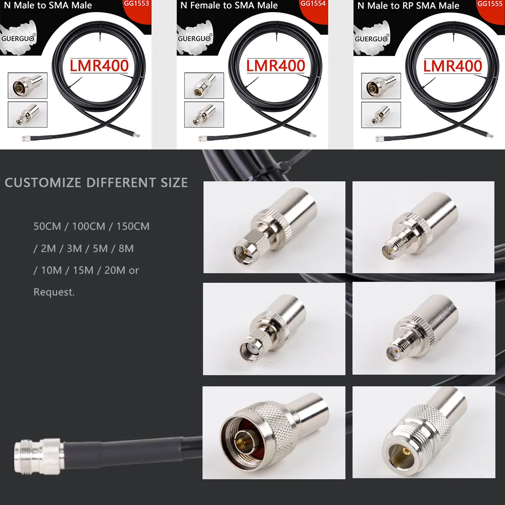 LMR400 Cable 50Ohm 50-7 PL259 UHF Male to SO239 UHF Female Pigtail Jumper Ham Radio Antenna Extension Cord RF Coaxial Connector