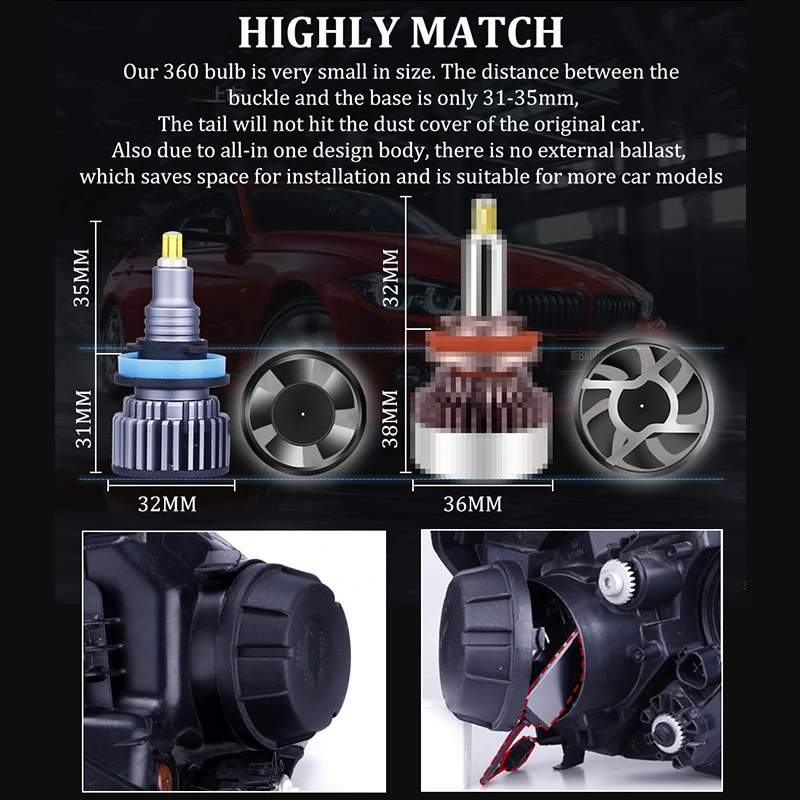 H7 Led Bulb Canbus H1 H8 H11 Fog Light 9006 Hb4 9005 Hb3 9012 Hir2 Led H27 880/881 30000LM H7 Led 360 Auto Lamps 6000K Mini 12V