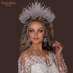 YouLaPan Pearl Bridal Crown Goddess Headdress Luxurious Crystal Wedding Hairbands with Beaded Cosplay Bridal Party Crown HP399