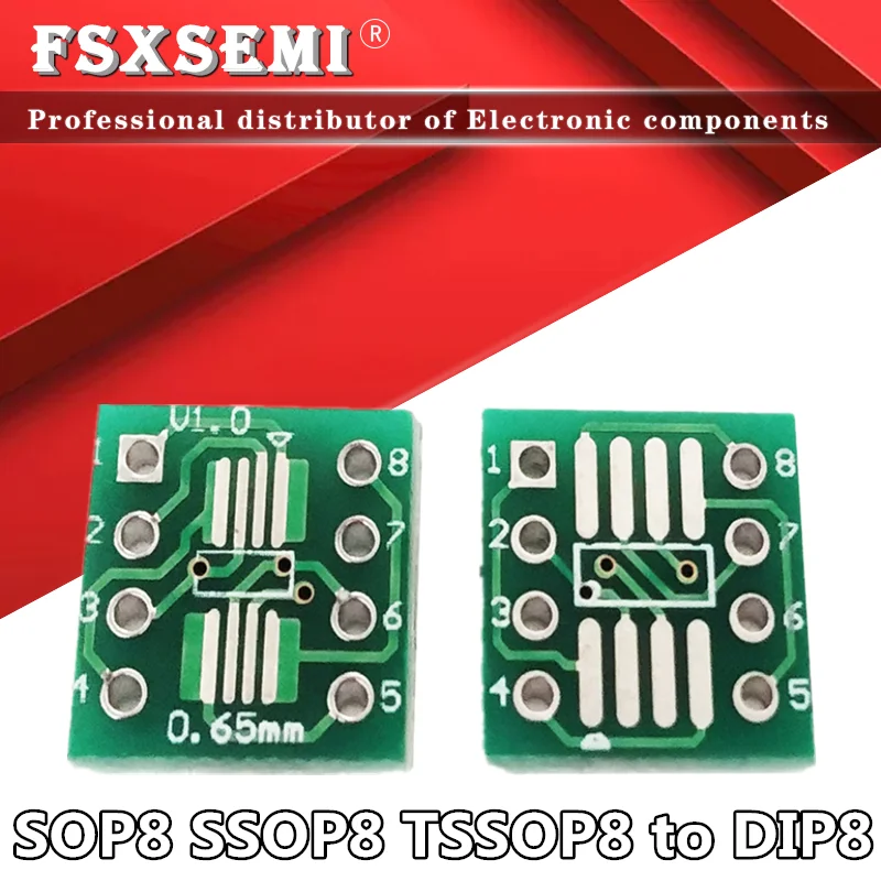 20Pcs SOP8 SSOP8 TSSOP8 Om DIP8 Interposer Module Pcb Board Transfer Board Adapter Plaat 0.65/1.27Mm Pinboard