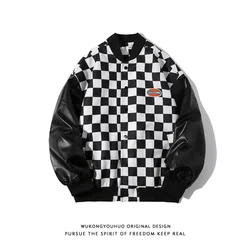 Spring and Autumn Black and White Checkerboard Jacket Baseball Coat Women