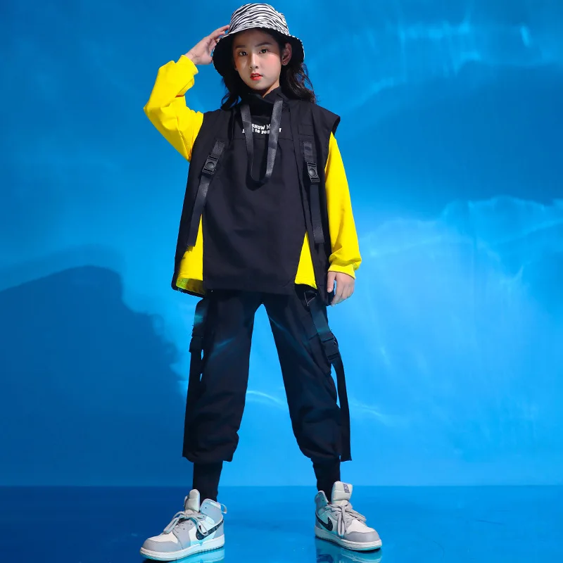 Kid Cool Hip Hop Clothing Sleeveless Jacket Vest Top Streetwear Tactical Cargo Jogger Pants for Girls Boys Dance Costume Clothes