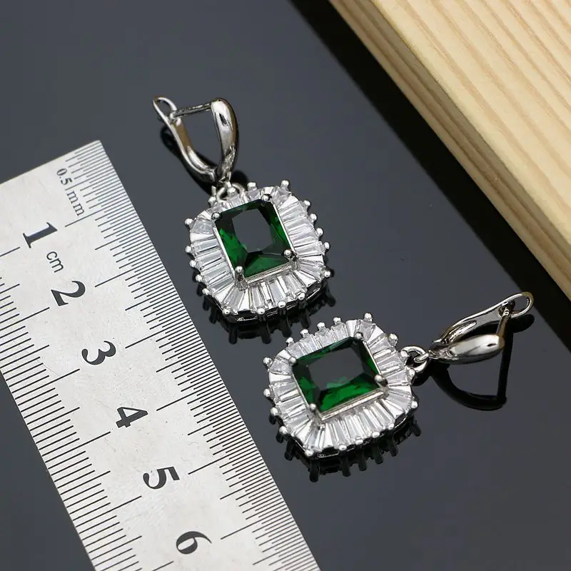 Bohemia 925 Sterling Silver Earrings for Women Natural Green Cubic Zirconia White Crystal Round Stone Fashion Earrings Jewelry
