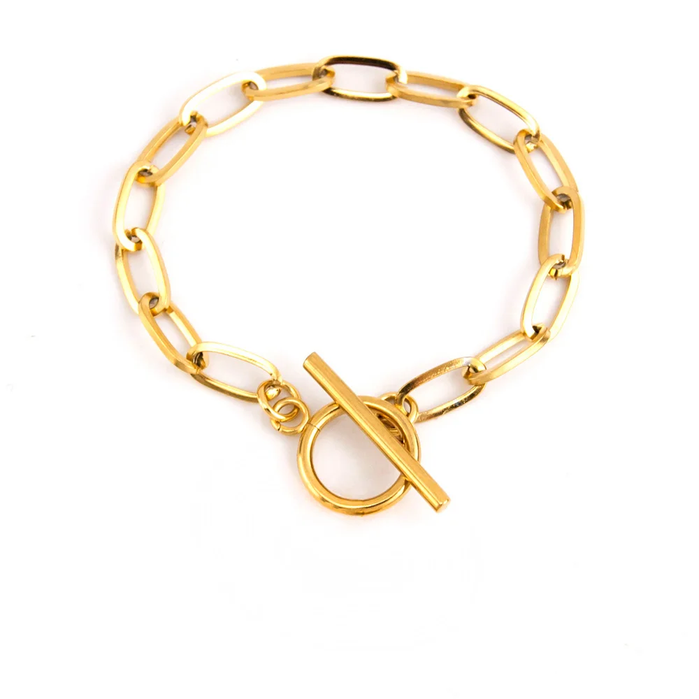 Bracelet en acier inoxydable avec pièce de monnaie pour femme, barre en T argentée et dorée, ligne plate, bracelet narJOFemale, bijoux à la mode,