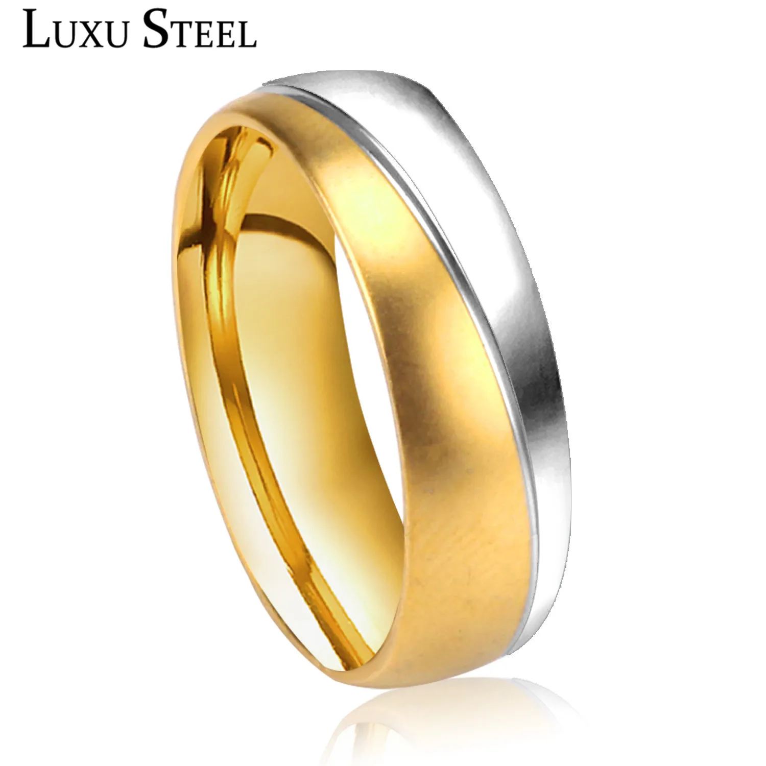 LUXUSTEEL cubic zirconia ring Couple Jewelry Gold Color anillo  Stainless Steel Engagement Rings Women Men Finger Accessories