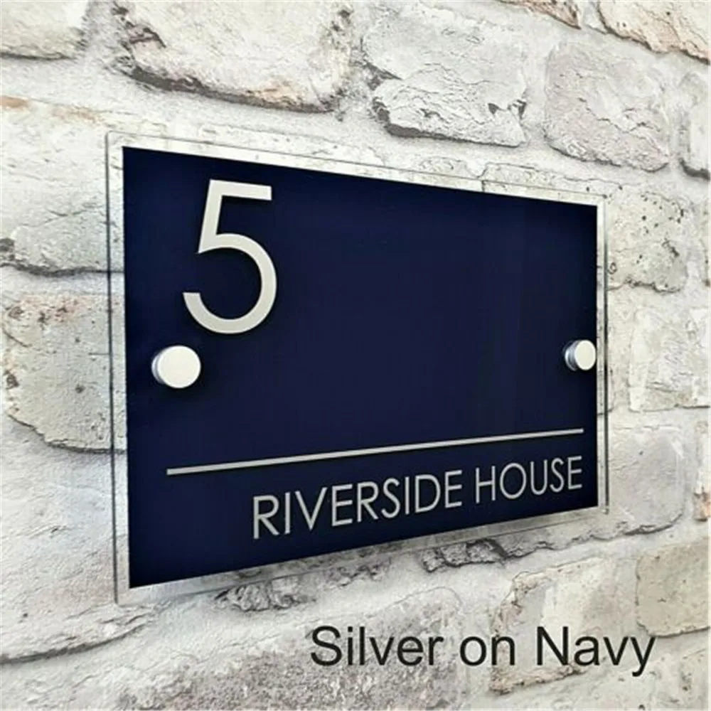 Custom House Number MODERN HOUSE SIGN PLAQUE DOOR NUMBER STREET NAME GLASS EFFECT ACRYLIC