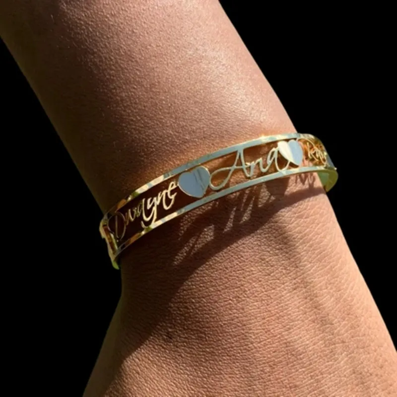 DUOYING Fashion Custom Name Cuff Bracelet Personlized Letters Charm Bangle Stainless Steel Gold Plated Bracelet For Unisex Gifts