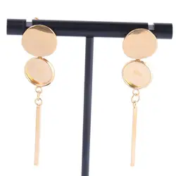 4pcs Stainless Steel Gold Plated Post Earring Findings Fit 10mm Round Cabochon Earrings Base Blanks With Trailer Bar Charms
