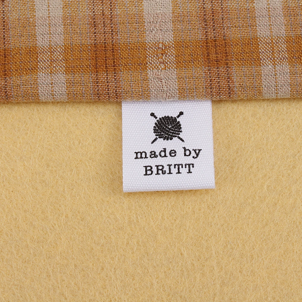 Personalized Brand Sewing Labels, Custom Logo, Cotton Tags, Knitting Crochet, White Fabric, Wool Loop, 20mm x 60mm, MD5169