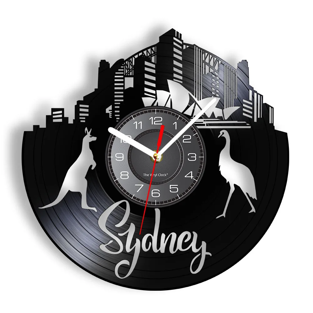 Australia Sydney Kangaroo Vinyl Re-purposed Record Wall Clock Travel Scenery Cucoloris Home Decor Disk Crafts Hanging Watch