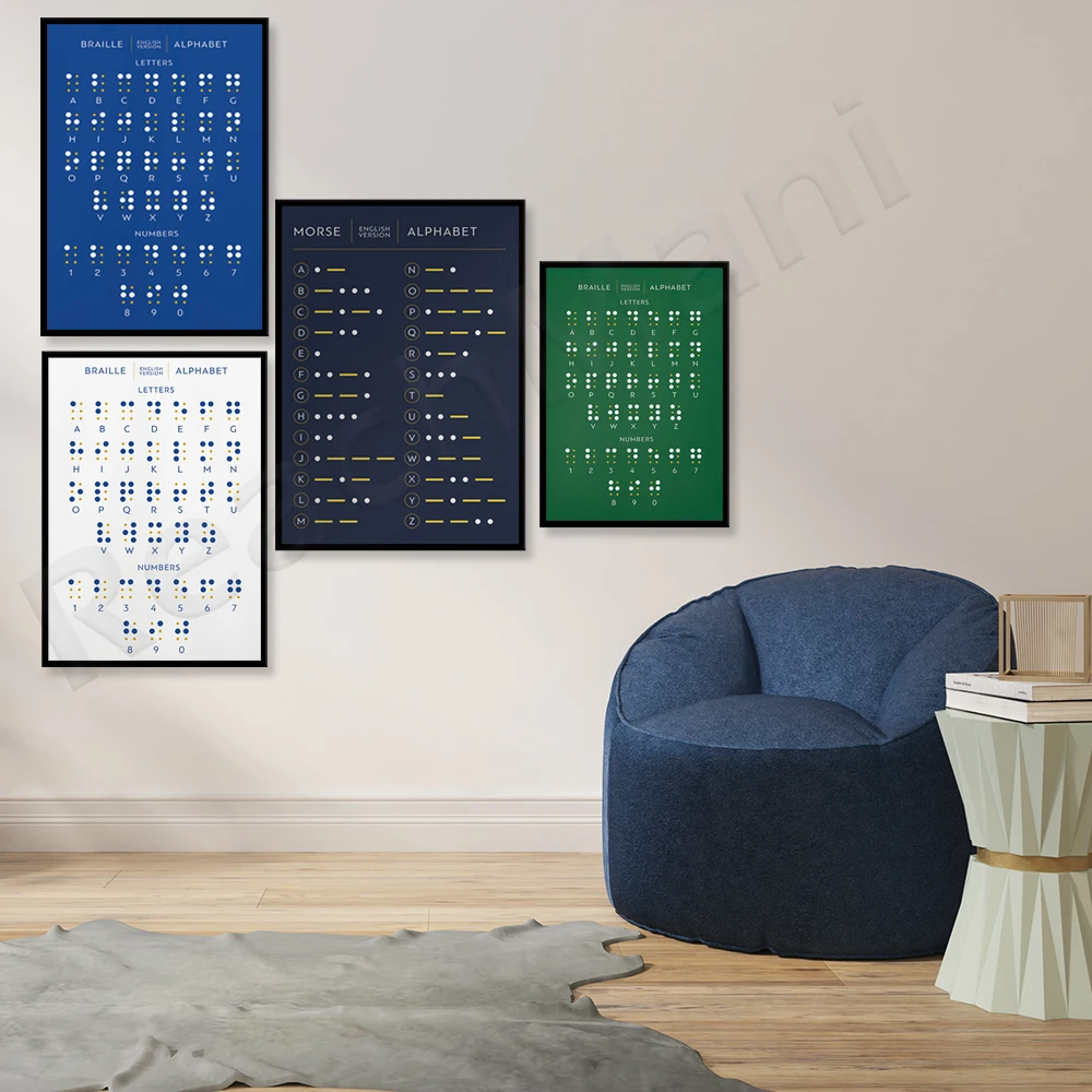 Color card poster full color scheme color table, Morse code alphabet poster, Braille alphabet poster, educational printing poste