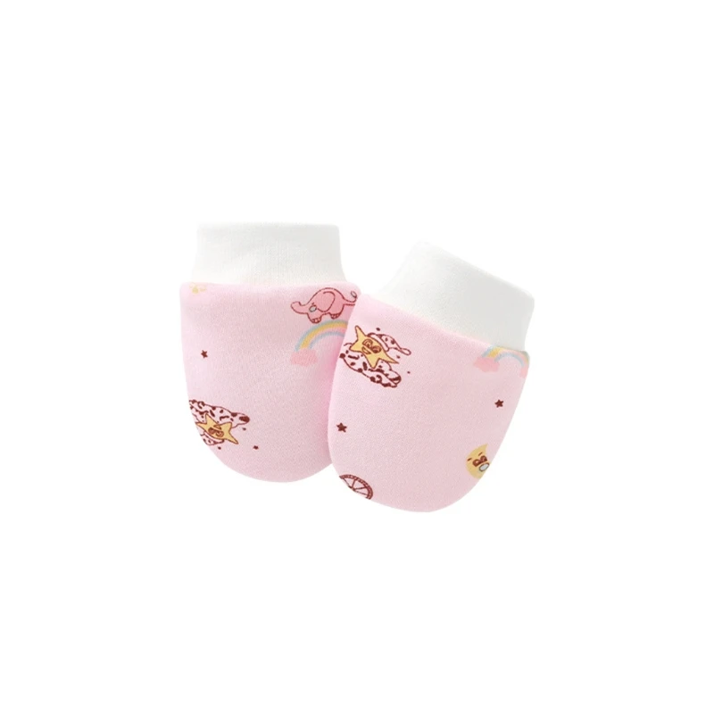 Guantes antiarañazos de dibujos animados para bebé, conjunto de cubierta de pie de sombrero, mitones de algodón, gorro, P31B