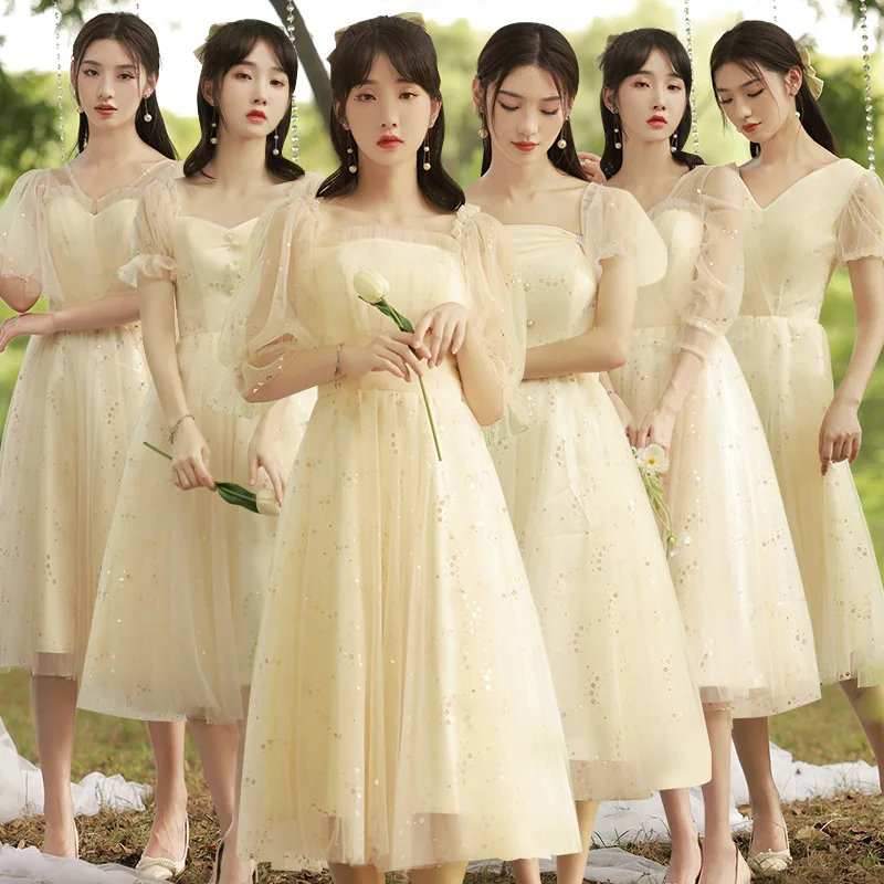 

Beauty-Emily Bridesmaid Dress Fairy Mid-Length 2021 New Summer Simple Sister Group Girlfriends Dress Bridesmaid Dress Female