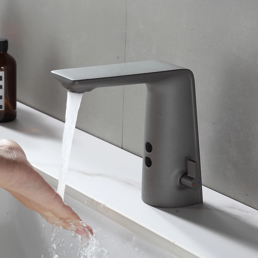 Torneira de Bacia Inteligente Automática Torneira de Corpo de Latão Completo Misturador de Água Torneira de Água Fria e Quente Potência da Bateria Voltagem ac 220 v