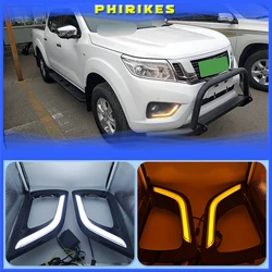 Black gloss cover For Nissan Navara NP300 2015 2016 turn Signal style Relay 12V LED Daytime Running Light DRL with fog lamp hole